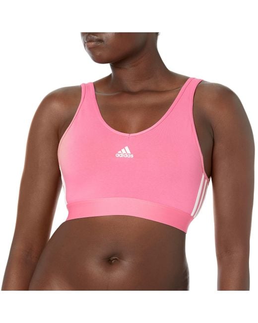 adidas Essentials 3-stripes Crop Top With Removable Pads in Pink | Lyst
