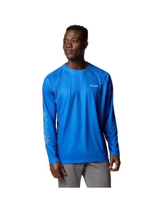 Columbia Blue Pfg Super Fade Long Sleeve Fishing Shirt for men