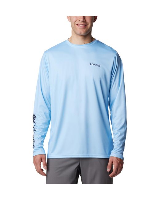 Columbia Blue Terminal Tackle Pfg Fins And Stripes Long Sleeve for men