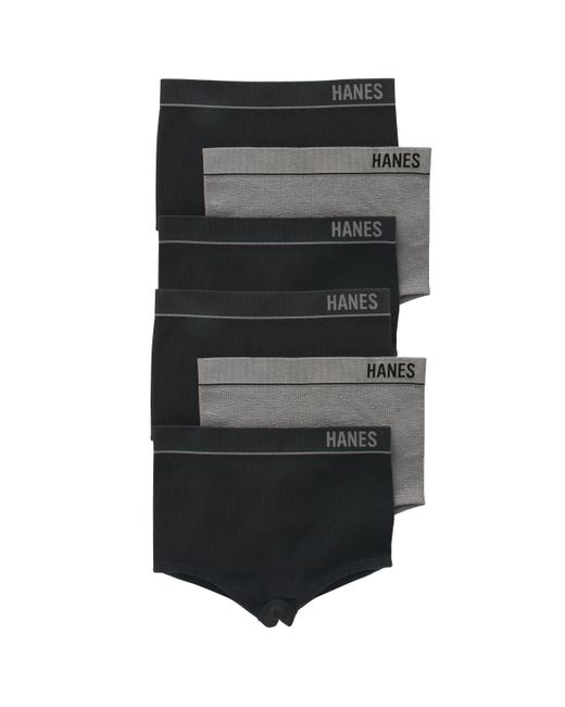 Hanes Black Originals Seamless Stretchy Ribbed Boyfit Panties