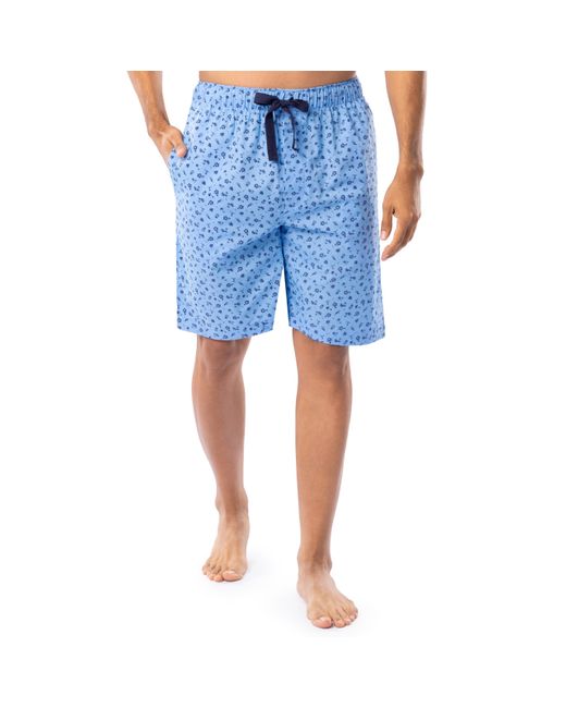 Izod Blue Cotton Printed Poplin Drawstring Sleep Shorts for men