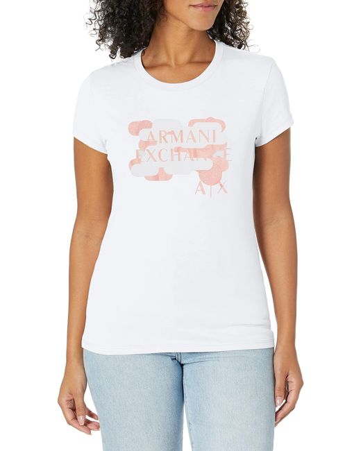 Emporio Armani White | Crew Neck Slim Fit Blub Print Logo T-shirt