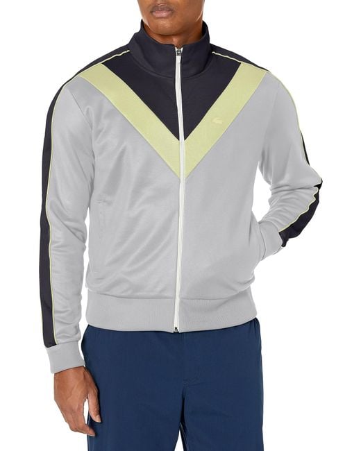 Lacoste Blue Full Zip Color Block Front Pocket Sweatshirt for men