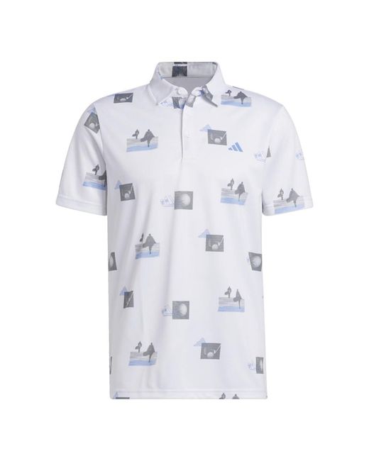 Adidas Blue Allover Printed Polo Shirt for men