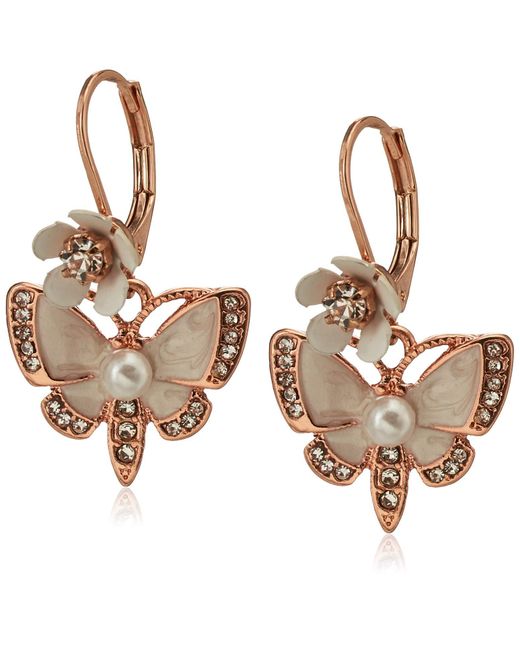 Betsey Johnson Metallic Rose Gold Butterfly Drop Earring