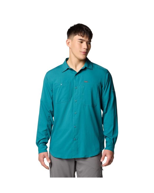 Columbia Blue S Silver Ridge Utility Lite Long Sleeve Hiking Shirt for men