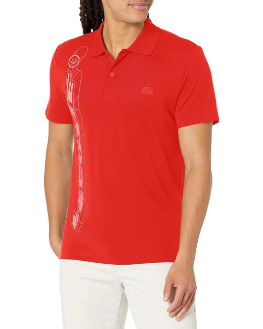 Lacoste Red Contemporary Collection's Short Sleeve Regular Fit Pique Graphic Polo Shirt for men