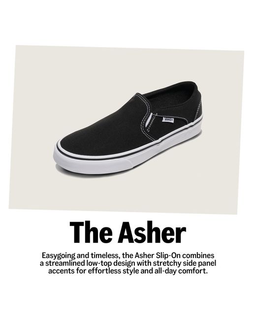 Vans Black Asher Slip-on Shoe | Comfortable Sneakers For Walking for men