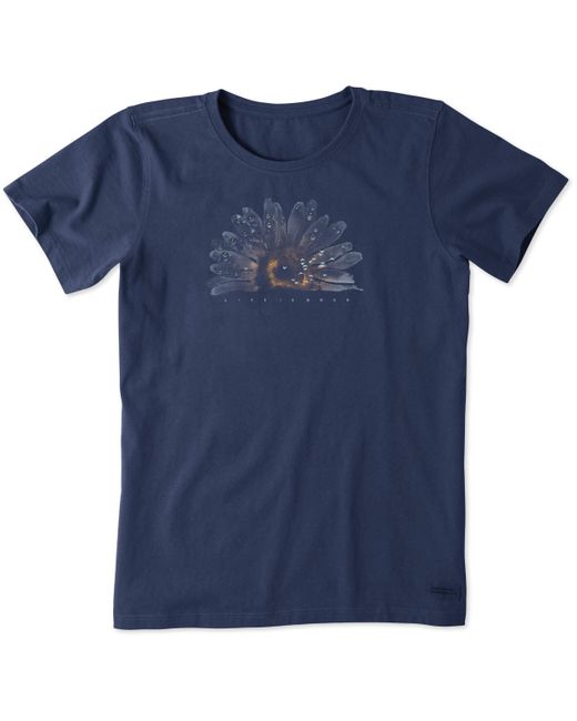 Life Is Good. Blue Standard Crusher Graphic T-shirt Watercolor Daisy Birds