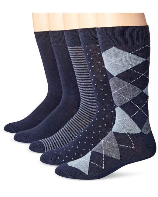 Amazon Essentials Blue S Comfortable Patterned Dress Socks for men