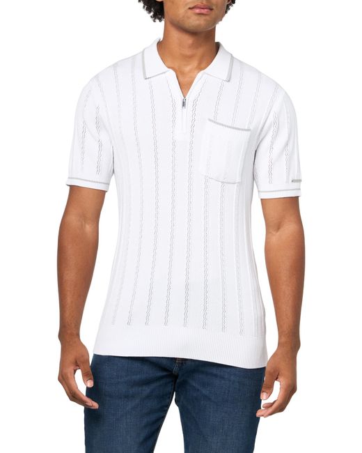 Karl Lagerfeld White Paris 1/4 Zip Ribbed Fitted Collared Sweater for men
