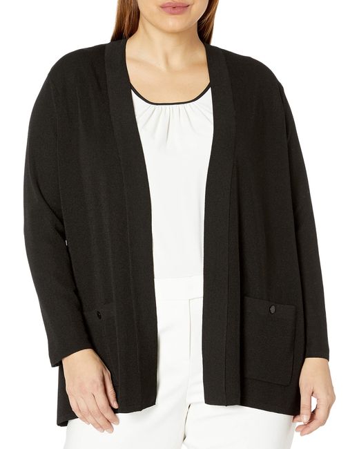 Anne Klein Black Plus Size Solid Two Pocket Malibu Cardigan