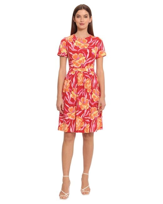 Maggy London Red Short Sleeve Matte Jersey Dress Career Workwear Office Occasion Event Guest Of