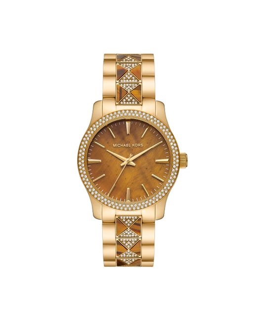 Michael Kors Runway Three-hand Gold-tone Stainless Steel Bracelet Watch ...