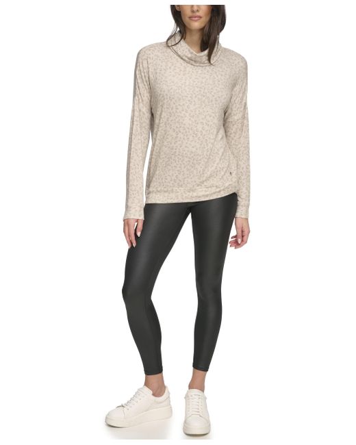 Andrew Marc Natural Long Sleeve Cozy Knit Cowl Neck Top