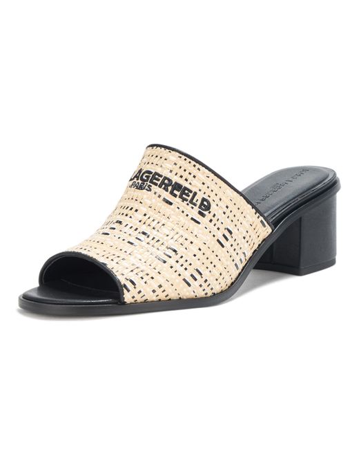 Karl Lagerfeld Natural Paris Harford Heeled Sandal Mule With Embroidered Logo Wedge