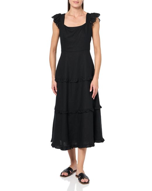 Anne Klein Black Plus Size Ruffled Three Tier Scoop Neck Midi Dress