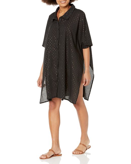 BCBGMAXAZRIA Standard Swimsuit Cover Up Button Down Side Slit Tunic Bathing Suit Beach Dress in