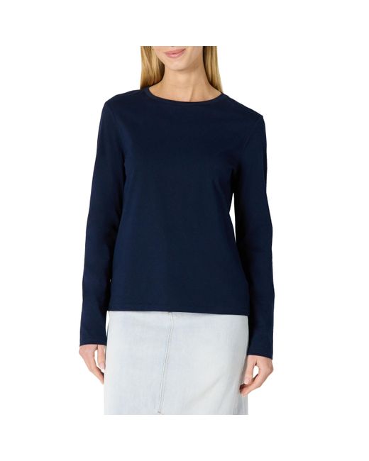 Amazon Essentials Blue 100% Cotton Regular-fit Long-sleeve Crewneck T-shirt