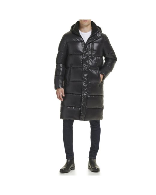 Guess Black Full Length Mid-weight Puffer Jacket With Removable Hood for men