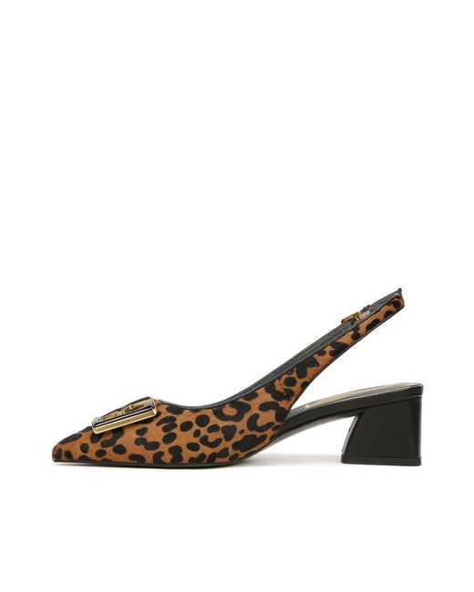Franco Sarto Brown S Racer Slingback Low Block Heel Pointed Toe Pump Leopard Print Hair Ornament 7.5 M