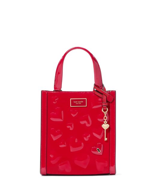 Kate Spade Red Key To My Heart Embossed Patent Leather Hattan Mini Tote