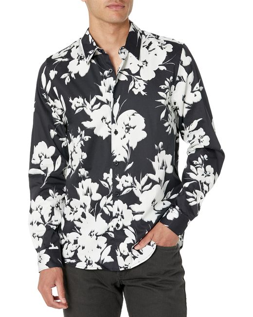 Guess Gray Long Sleeve Luxe Stretch Floral Shirt for men