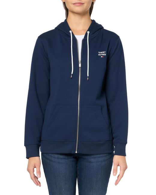 Tommy Hilfiger Blue Performance Zip-front Fleece Jacket With Hood,navy,m