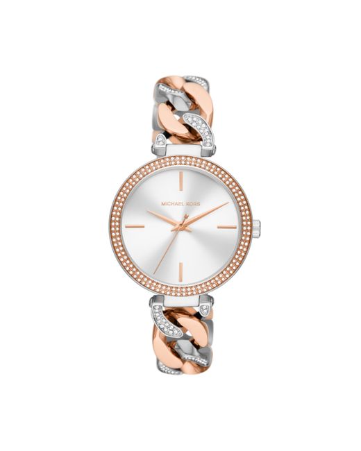 Michael Kors Metallic Mk4634 Catelyn Silver 3 Hand Glitz Dial Two Tone Rose Gold/silver Stainless Steel Watch