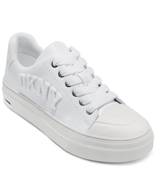 DKNY Women's White York Everyday Lace Up Low Top Sneaker With Logo