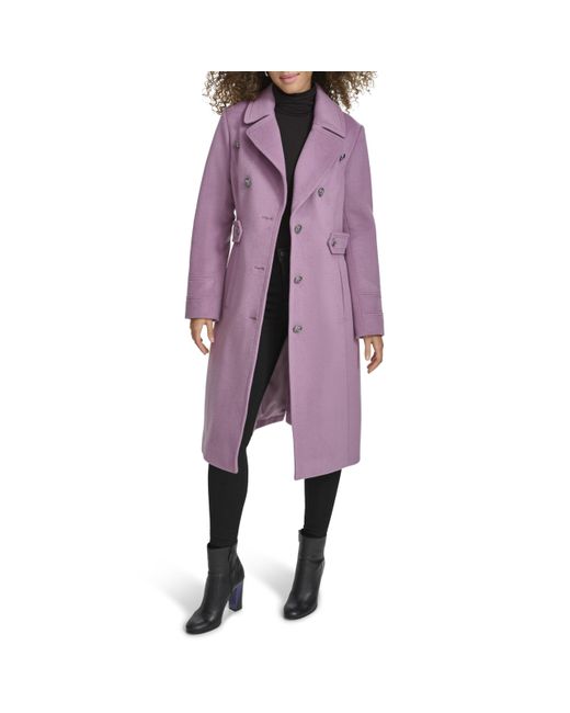 Kenneth Cole Purple Military Wool Blend Overcoat