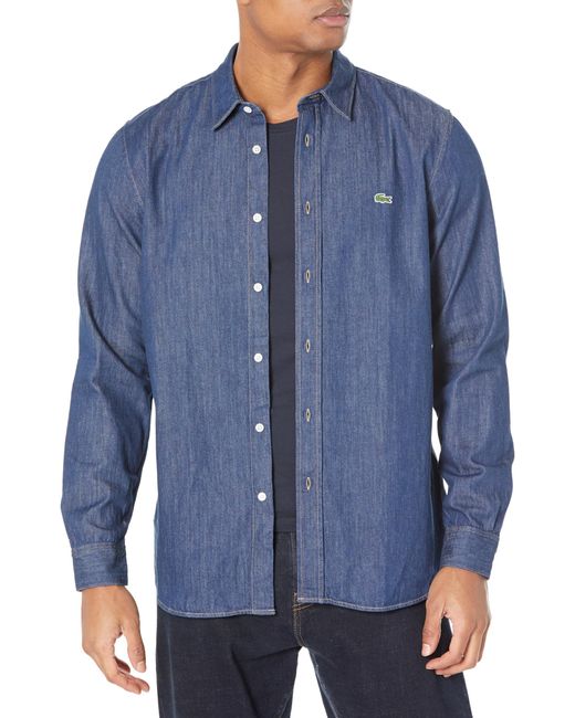 Lacoste Blue Regular Fit Organic Cotton Denim Shirt for men