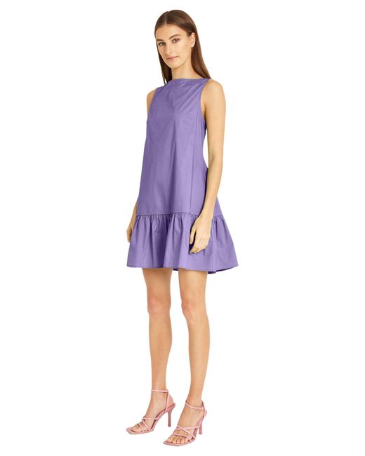 Donna Morgan Purple Versatile High Neck Swing Body Ruffle Summer Dresses For