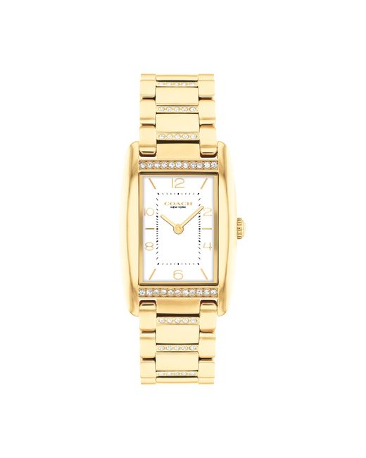 COACH Metallic 2h Quartz Tank Watch With Crystal-set Link Bracelet - Water Resistant 3 Atm/30 Meters - Gift For Her - Premium Fashion Timepiece