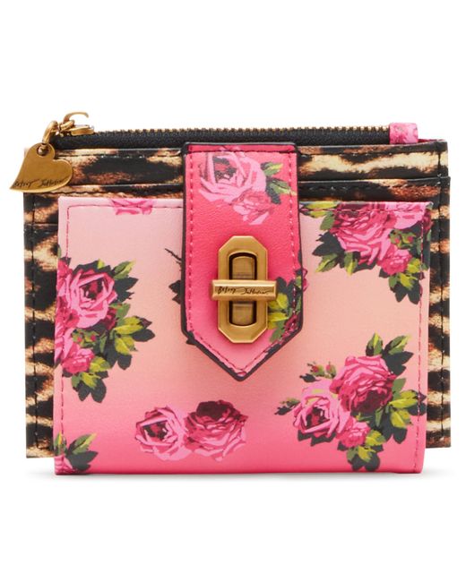Betsey Johnson Pink Leopard Floral Bifold Wallet