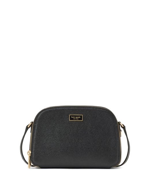 Kate Spade Black Serena Saffiano Leather Double Zip Dome Crossbody