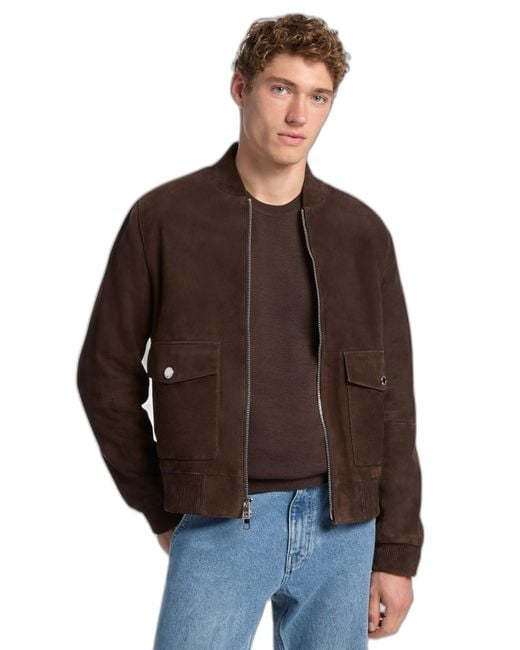 Michael Kors Brown Suede Bomber Jacket for men
