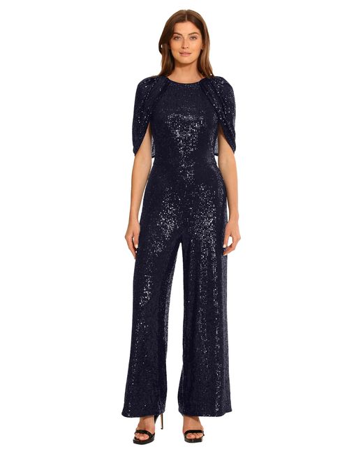 Maggy London Blue Holiday Sequin Jumpsuit Event Occasion Cocktail Party Guest Of