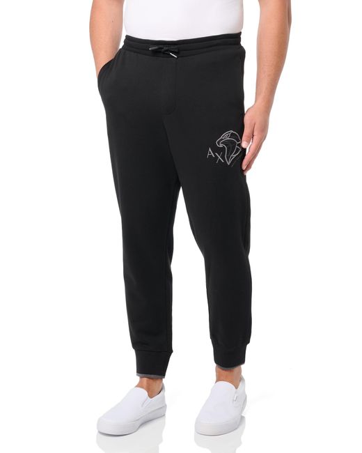 Emporio Armani Black A | X Armani Exchange A|x Eagle Embroidered Cotton Fleece Trouser Jogger for men