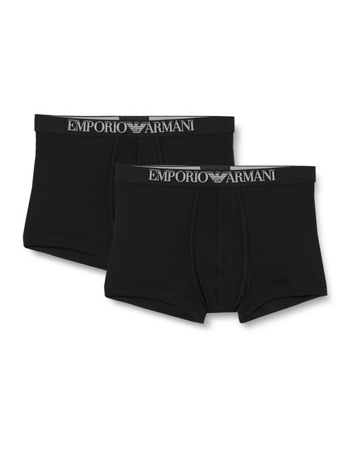 Emporio Armani Black Ribbed Stretch Cotton 2-pack Trunk for men