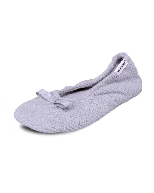 Isotoner White Diamond Microterry Gemma Ballerina Slippers-suede Sole With Memory Foam Comfort