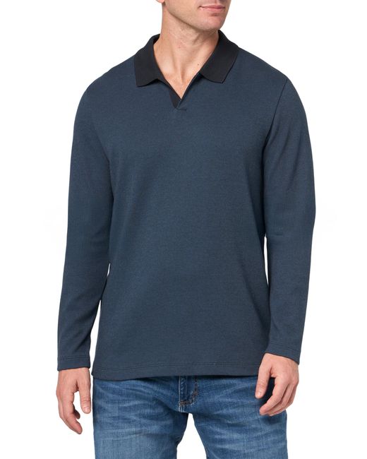 Vince Blue S Bi Color Rib Johnny Collar L/s Polo for men