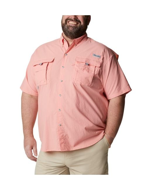 Columbia Pink Bahama Ii Upf 30 Short Sleeve Pfg Fishing Shirt for men