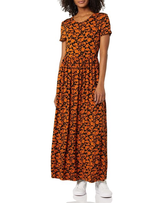 Amazon Essentials Brown Short-sleeved Waisted Maxi Dress