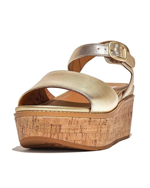 Fitflop Brown Ft6675-050 Eloise Cork-wrap Leather Back-strap Wedge Sandals Platino Us07
