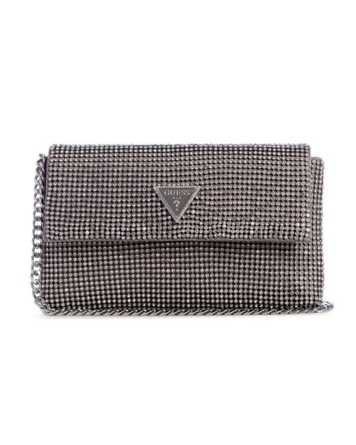 Guess Black Zalina Mini Flap Clutch Bag Silver