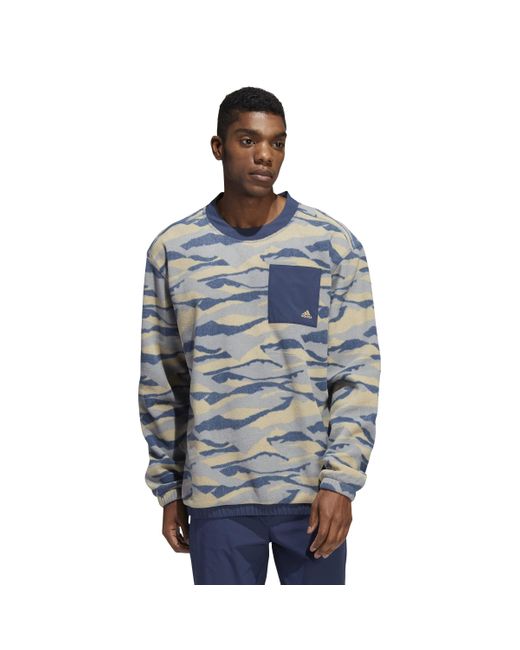 Adidas Blue Texture Printed Crew Sweatshirt for men