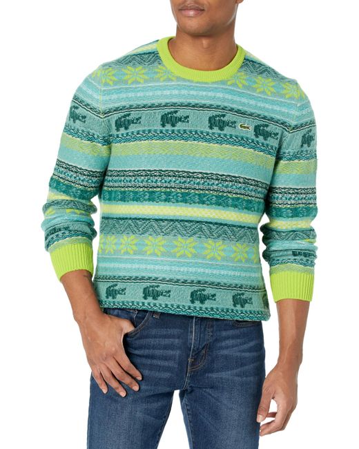 Lacoste Green Crew Neck Jacquard Fair Isle Sweater for men