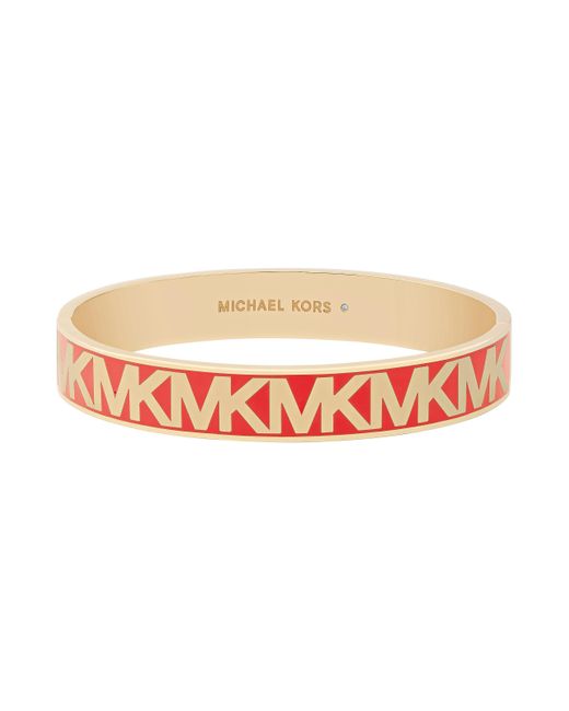 Michael Kors Red Brass And Enamel Mk Logo Bangle Bracelet For