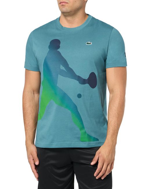 Lacoste Blue Short Sleeve Regular Fit Tennis Performance Graphic Tee Shirt for men
